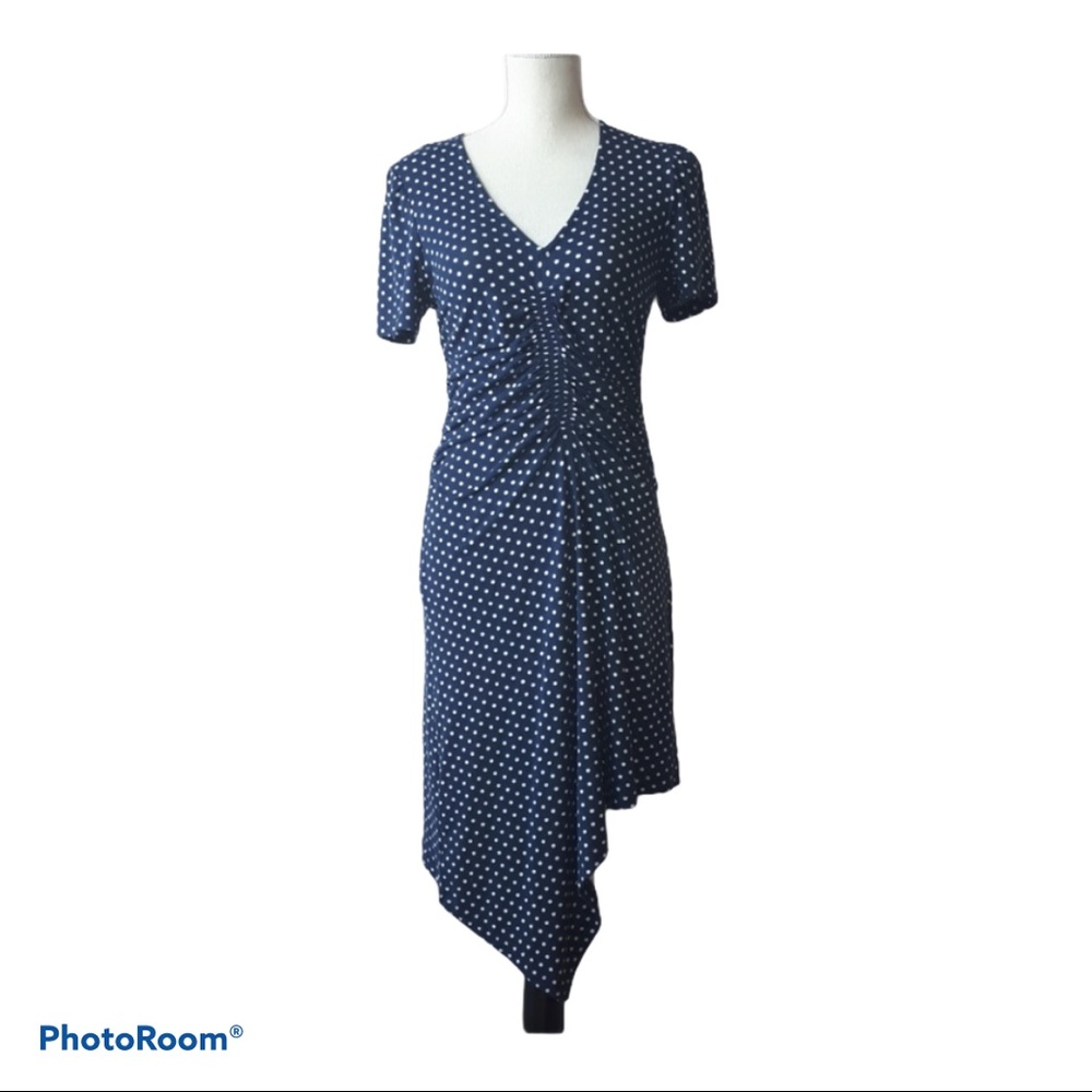 Angeleye London Asymmetrical Polka Dot Midi Dress
